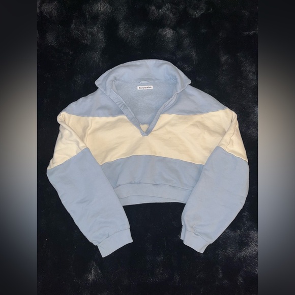 Reformation Mirelle Striped Baby Blue Collared Sweatshirt Size Small - Picture 3 of 7